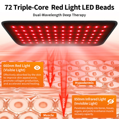 72-Piece 3-Core Red Light Therapy Lamp Board 660/850 Infrared Smart Timer Waist Support Belt