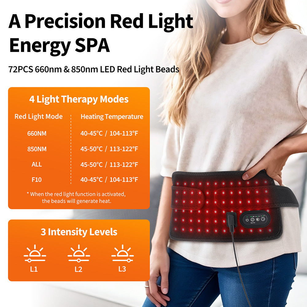 72-Piece 3-Core Red Light Therapy Lamp Board 660/850 Infrared Smart Timer Waist Support Belt