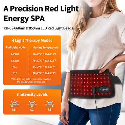 72-Piece 3-Core Red Light Therapy Lamp Board 660/850 Infrared Smart Timer Waist Support Belt